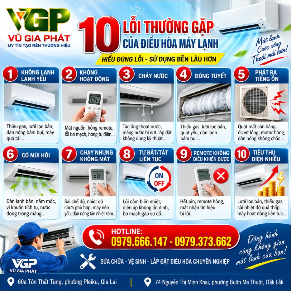 1 số lỗi thường gặp khi sử dụng điều hòa máy lạnh