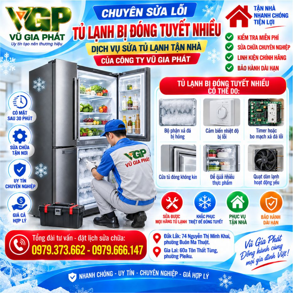 Dịch vụ sửa tủ lạnh bị đóng tuyết nhiều ở Buôn Ma Thuột