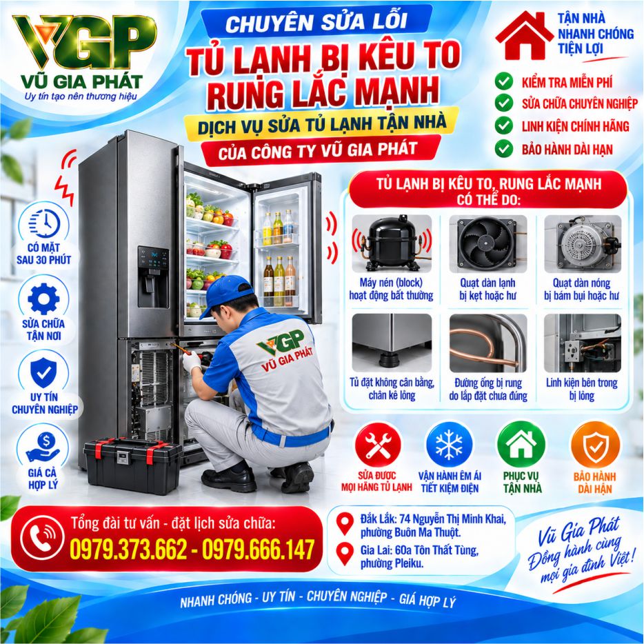 Dịch vụ sửa tủ lạnh bị kêu to rung lắc mạnh ở Buôn Ma Thuột