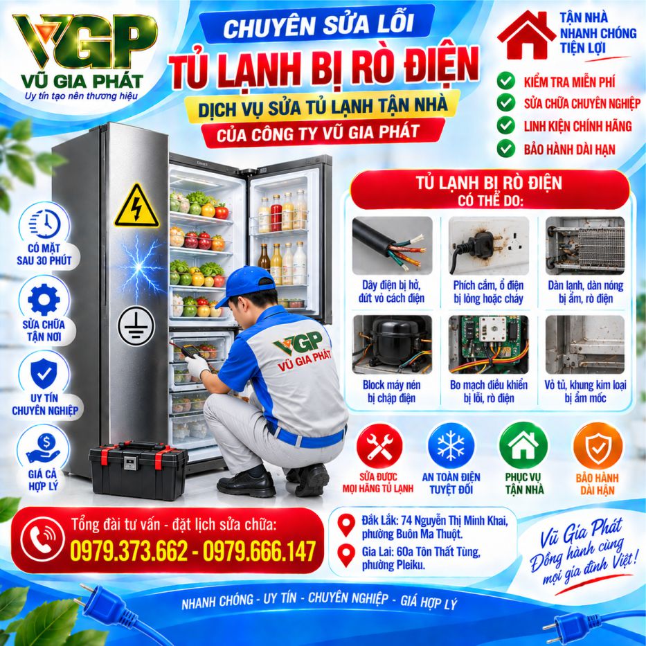 Dịch vụ sửa tủ lạnh bị rò điện ở Buôn Ma Thuột