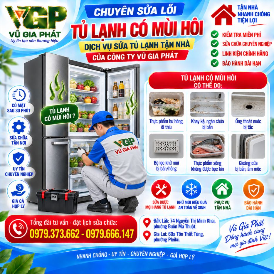 Dịch vụ sửa tủ lạnh có mùi hôi ở Buôn Ma Thuột