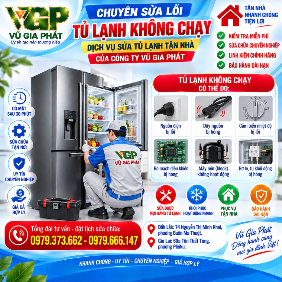 Dịch vụ sửa tủ lạnh không chạy ở Buôn Ma Thuột