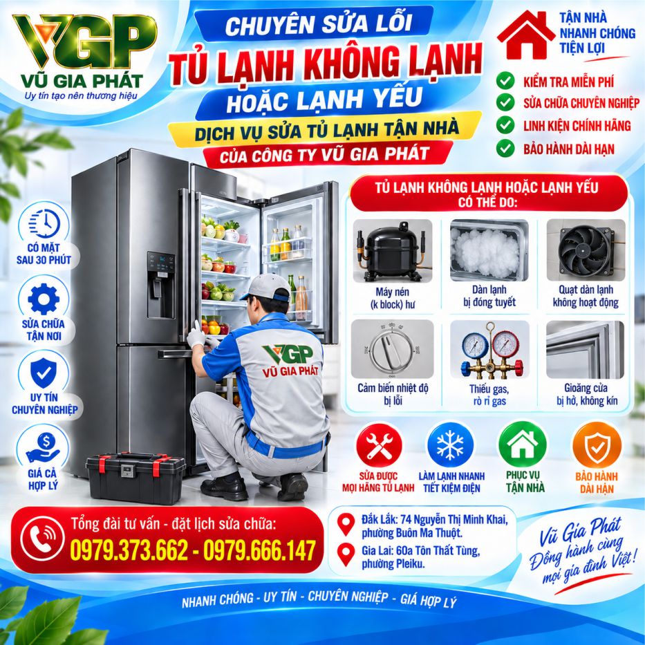 Dịch vụ sửa tủ lạnh không lạnh hoặc lạnh yếu ở Buôn Ma Thuột