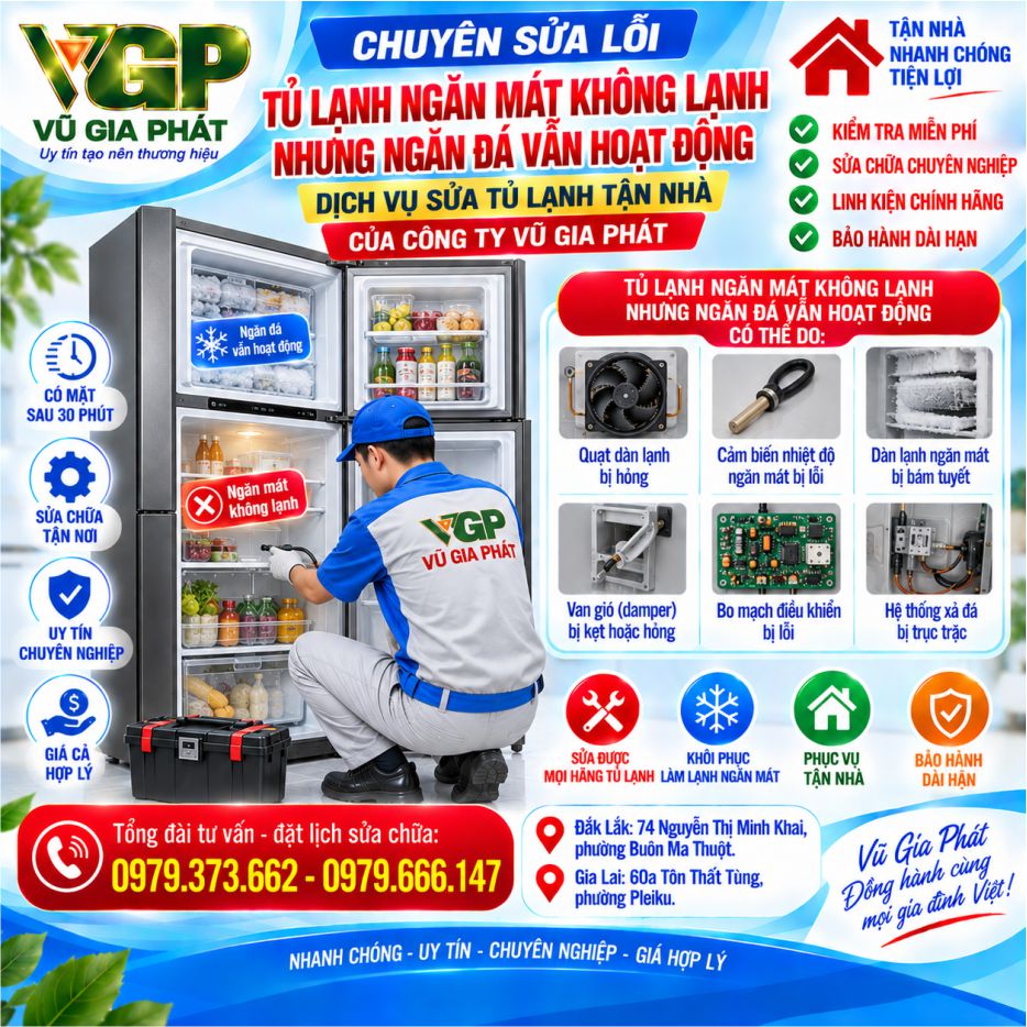 Dịch vụ sửa tủ lạnh ngăn mát không lạnh nhưng ngăn đá vẫn hoạt động ở Buôn Ma Thuột
