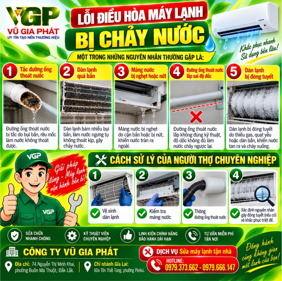 Sửa lỗi điều hòa máy lạnh bị chảy nước ở Đắk Lắk