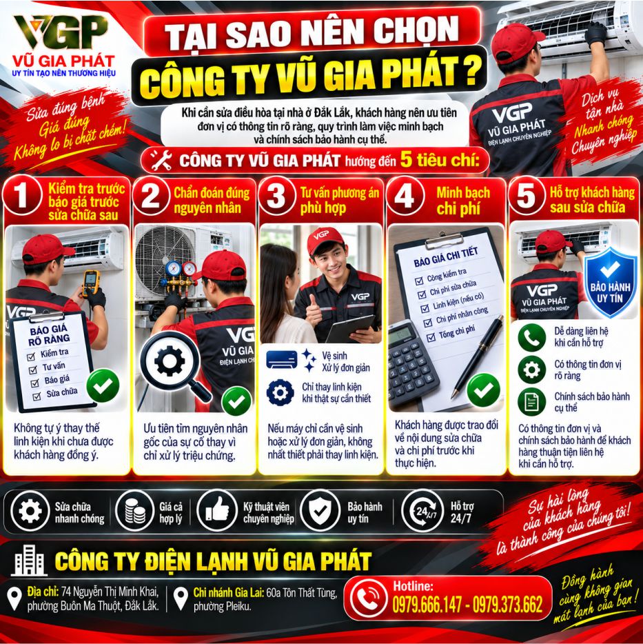 Tại sao nên chọn công ty Vũ Gia Phát khi cần sửa máy lạnh tận nhà