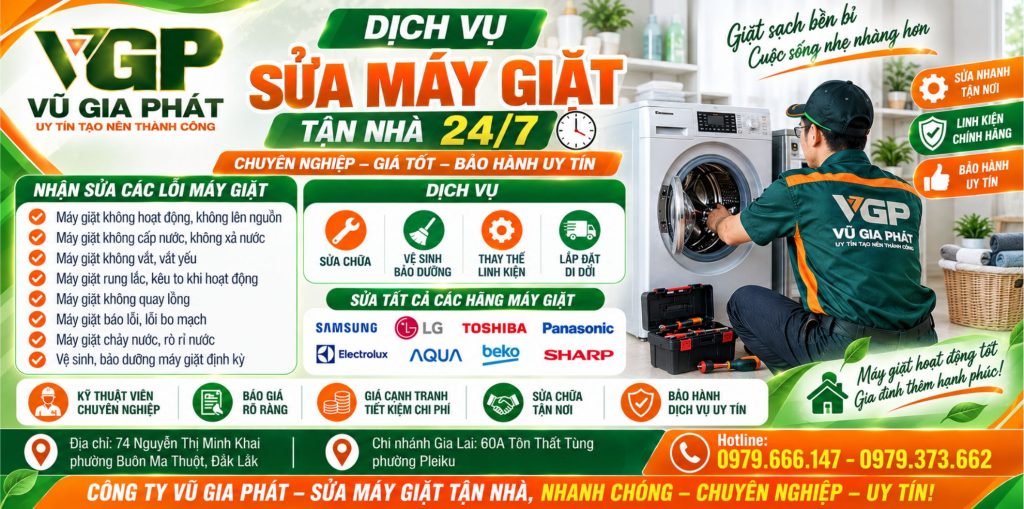 Dịch vụ sửa máy giặt tận nhà ở Buôn Ma Thuột Đắk Lắk
