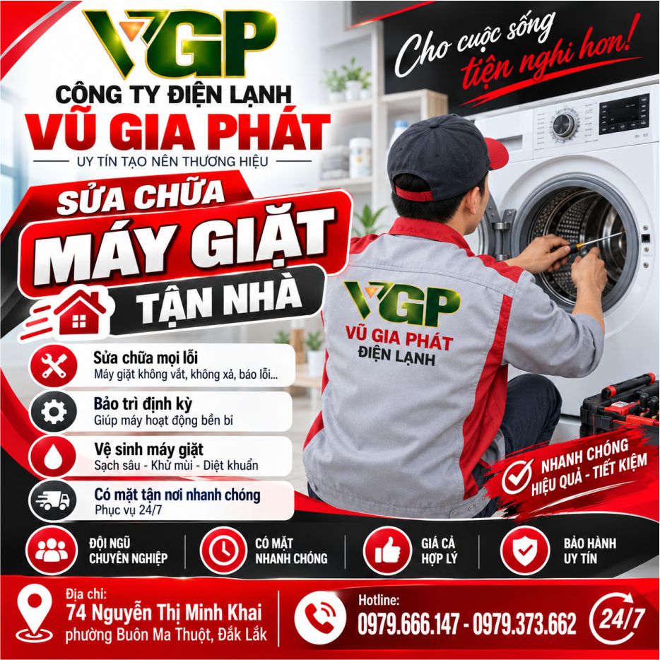 Dịch vụ sửa máy giặt tận nhà ở Đắk Lắk