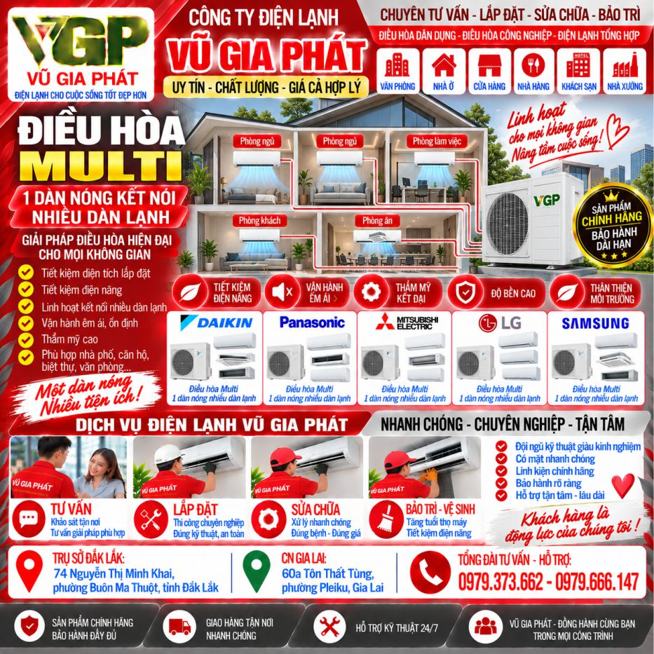 Điều hoà Multi 1 dàn nóng kết nối nhiều dàn lạnh