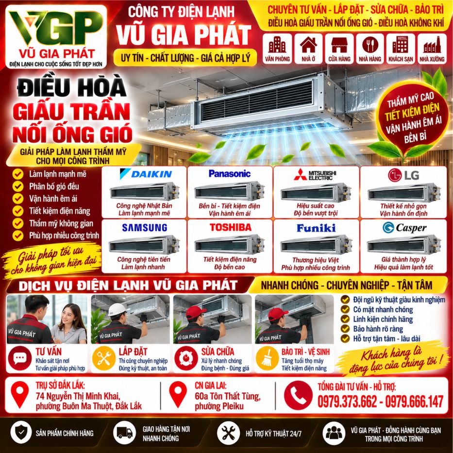 Điều hoà giấu trần nổi thông gió